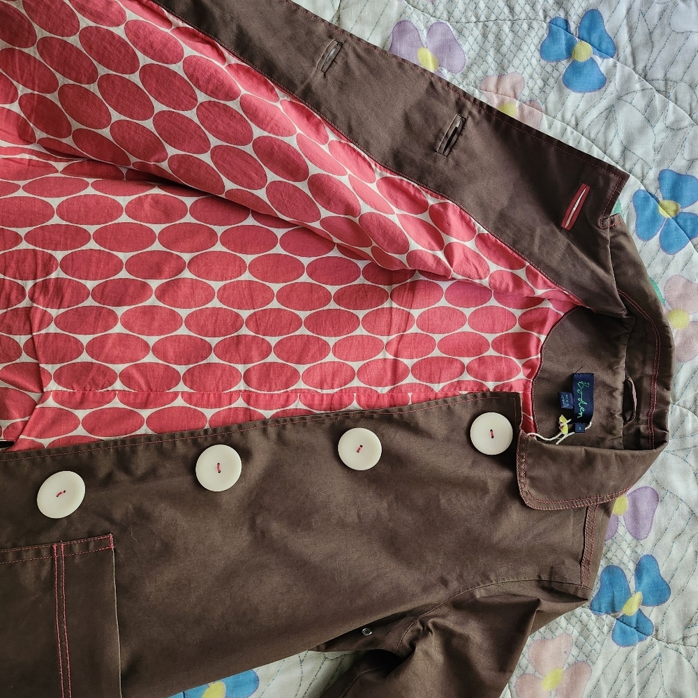 Women's Boden spring fall Medium big button Brown trench coat Jacket sz 8 - Picture 12 of 16
